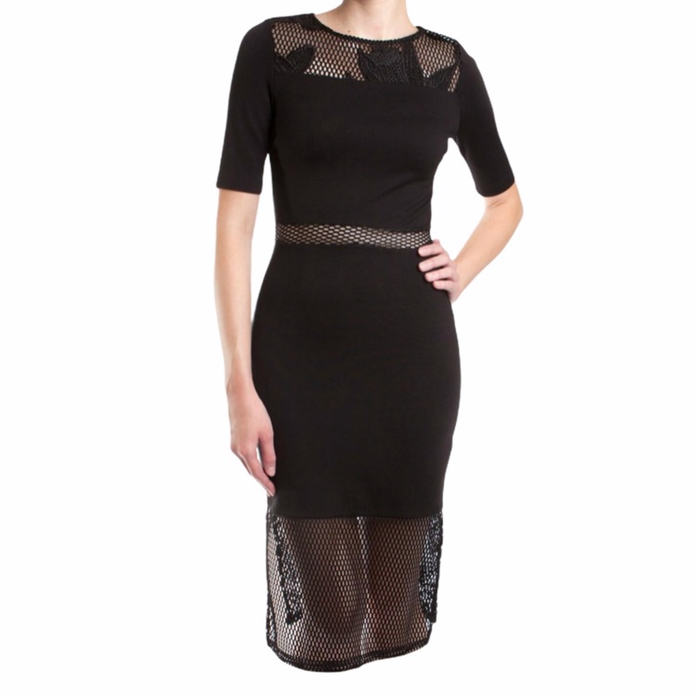 Dex Black Fitted Cage Dress